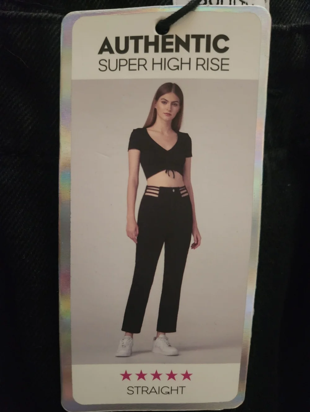 NWT Simple Society Black Cutout Hip Super High Rise Jeans Straight Leg Size 9/29